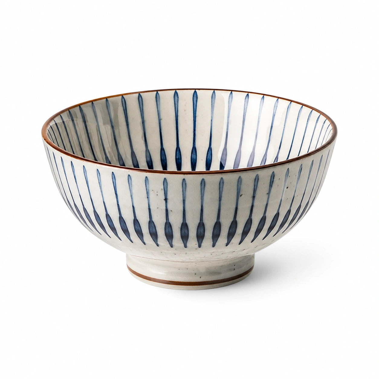 Bol 20 cm en céramique blanc et bleu à motif rayé pour repas