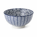 Bol en céramique 20 cm blanc bleu à motifs géométriques - service de table
