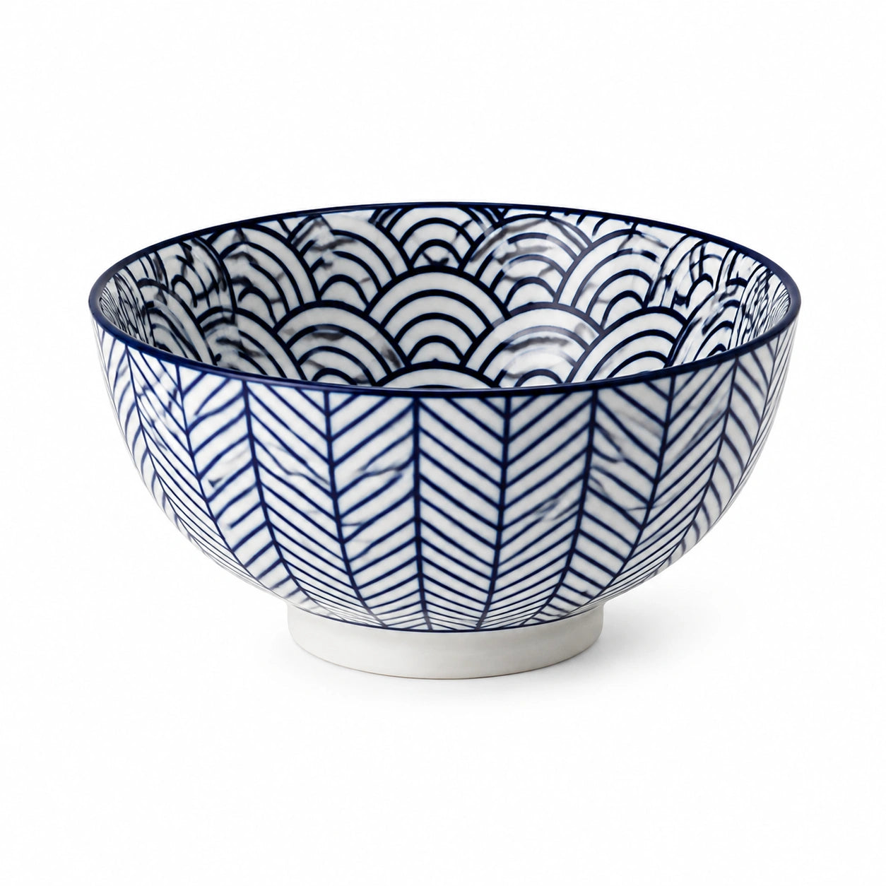 Bol en céramique 20 cm blanc bleu à motifs géométriques - service de table