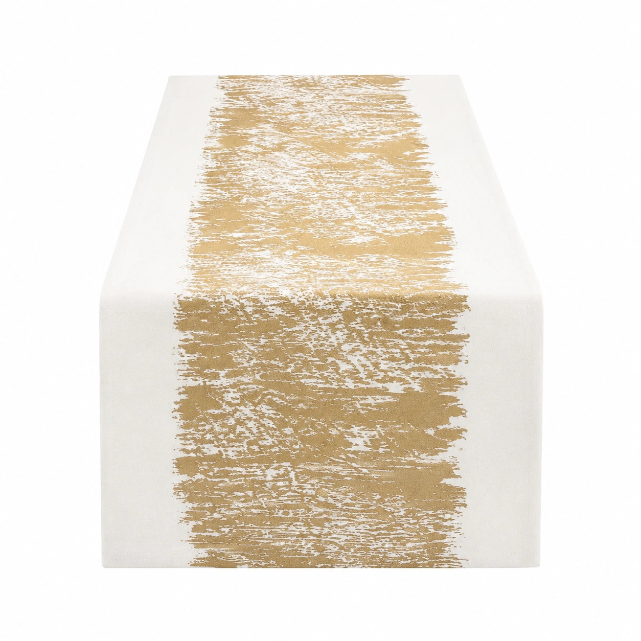 Chemin de table 40 x 180 cm en polyester blanc et doré - motif abstrait décoratif
