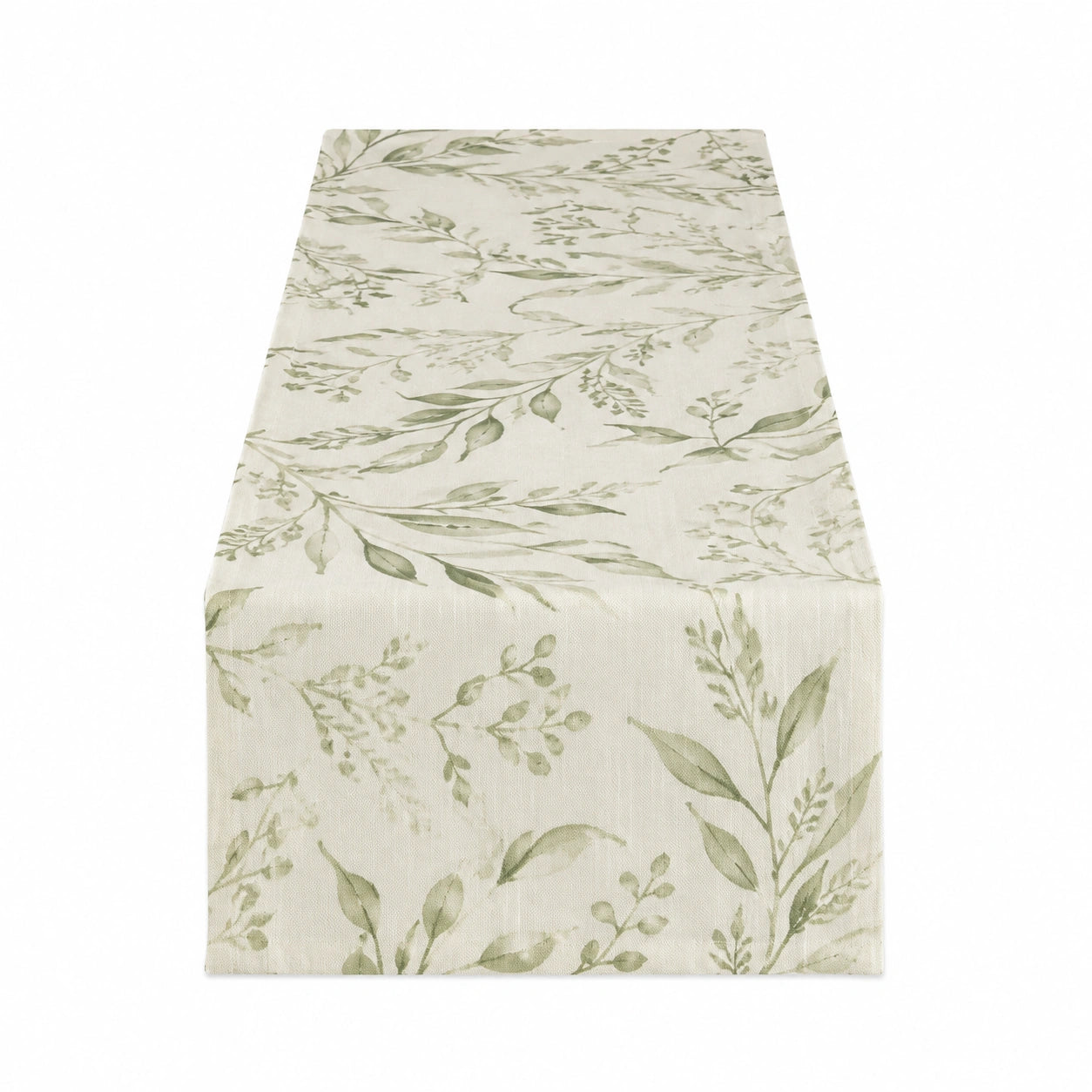Chemin de table 40 x 180 cm en tissu beige et vert à motif végétal style naturel