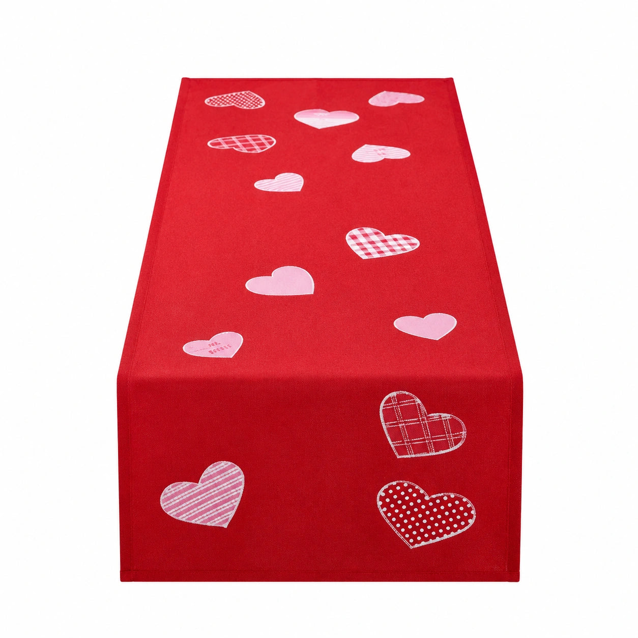 Chemin de table 40 x 180 cm textile rouge à motifs cœurs style romantique