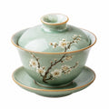 Service à thé gaiwan 150 ml en porcelaine vert céladon à décor floral pour infusion traditionnelle