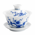 Gaiwan en porcelaine 150 ml blanc et bleu à motif floral avec couvercle et soucoupe