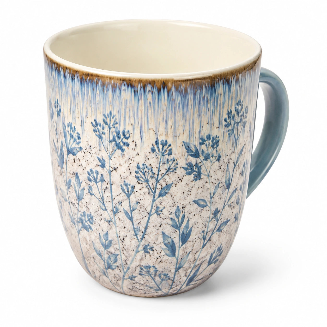 Mug 400 ml en céramique beige et bleu à motif floral