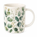 Mug 350 ml en céramique blanc et vert à motif végétal avec anse