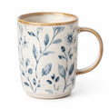 Mug 400 ml en céramique blanc bleu à motif floral avec anse