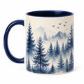 Mug 330 ml en céramique blanc et bleu marine à motif paysage montagnard