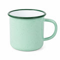 Mug 350 ml en acier émaillé vert menthe - style moucheté avec anse
