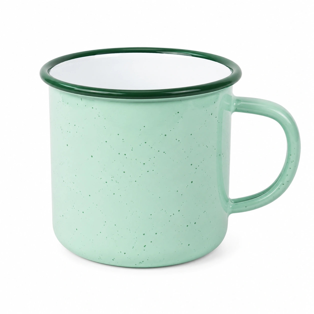 Mug 350 ml en acier émaillé vert menthe - style moucheté avec anse