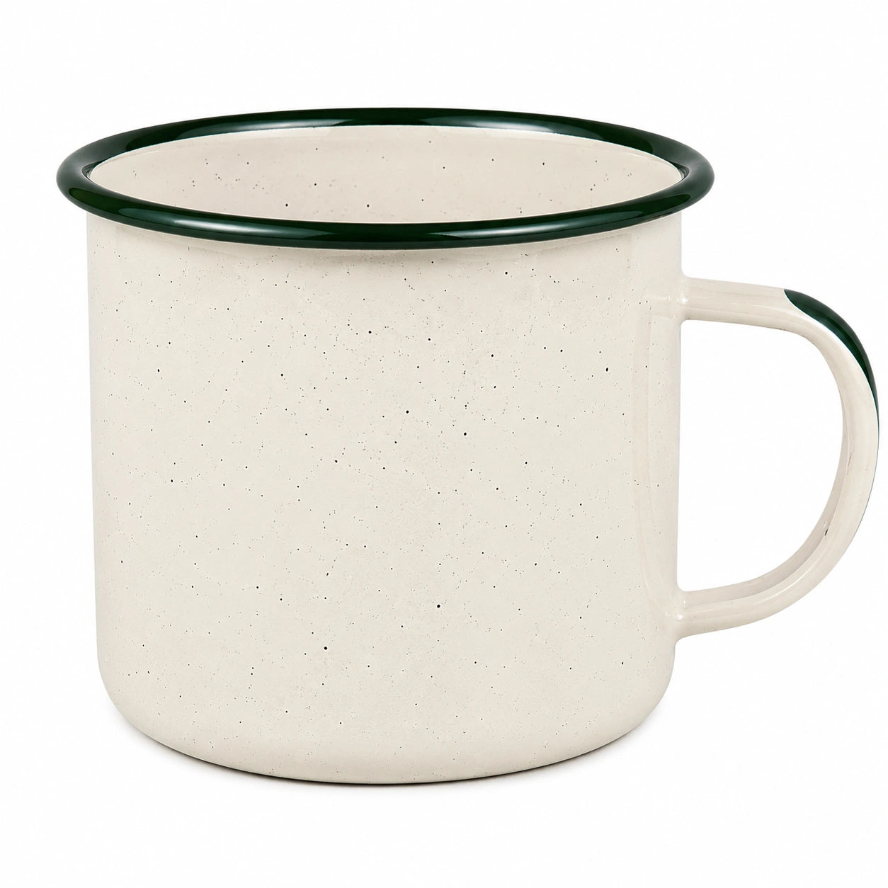 Mug 350 ml en céramique beige et vert foncé - poignée et bord émaillés
