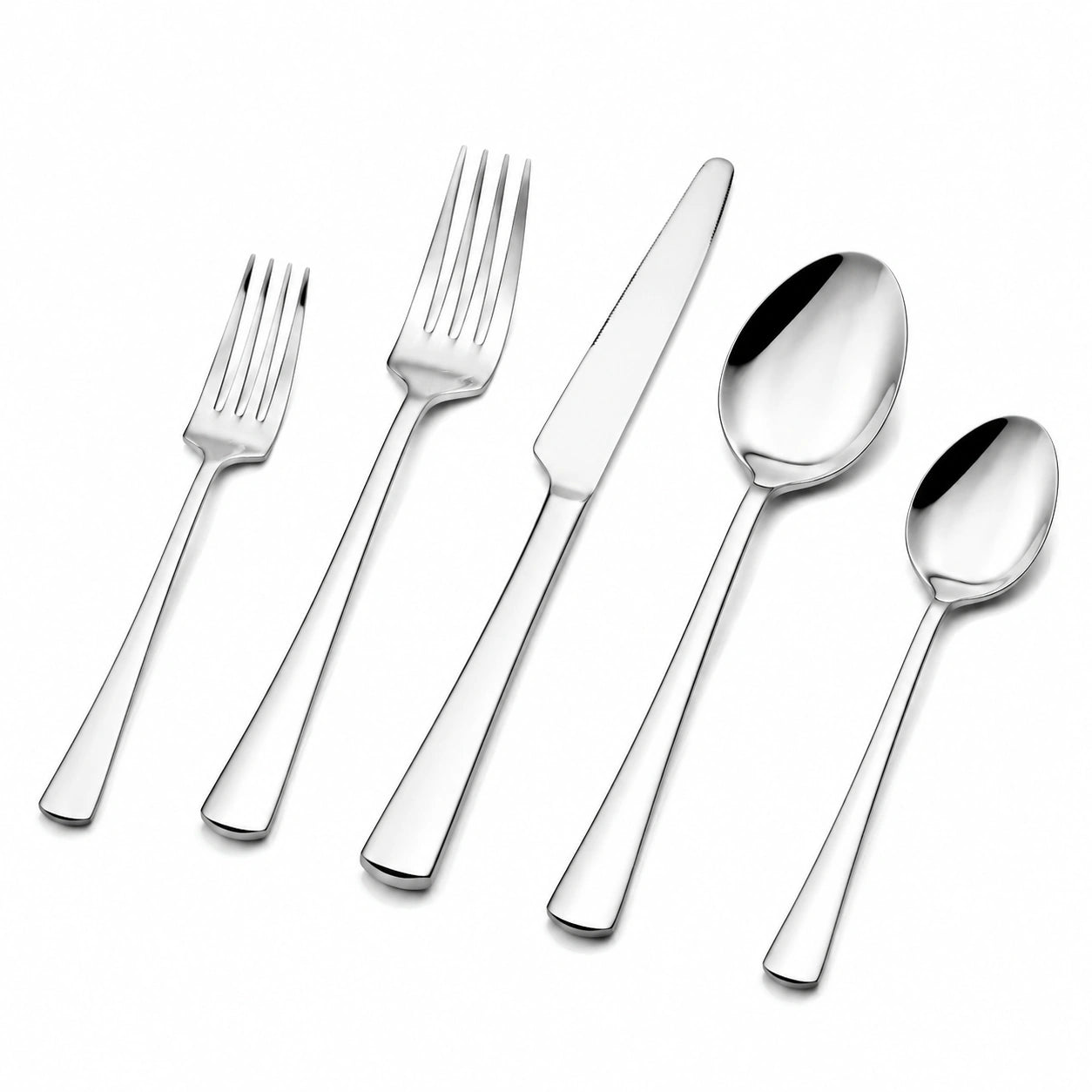 Ménagère 5 pièces en acier inoxydable argenté - couverts de table au design moderne