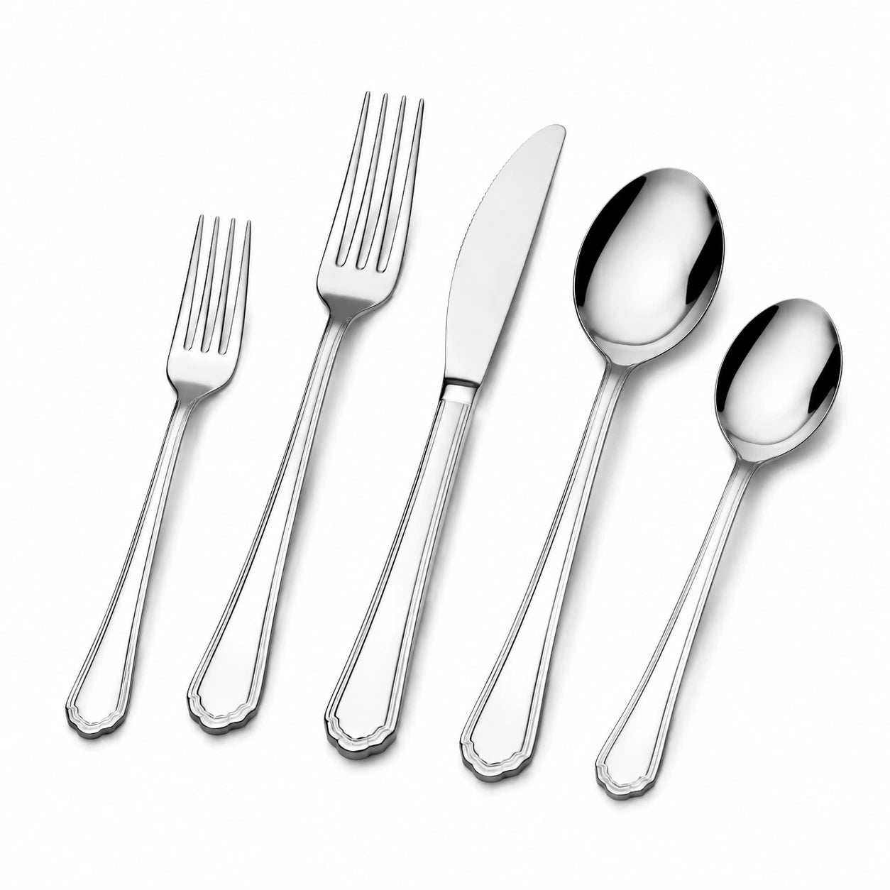 Ménagère 5 pièces en acier inoxydable argenté poli style classique