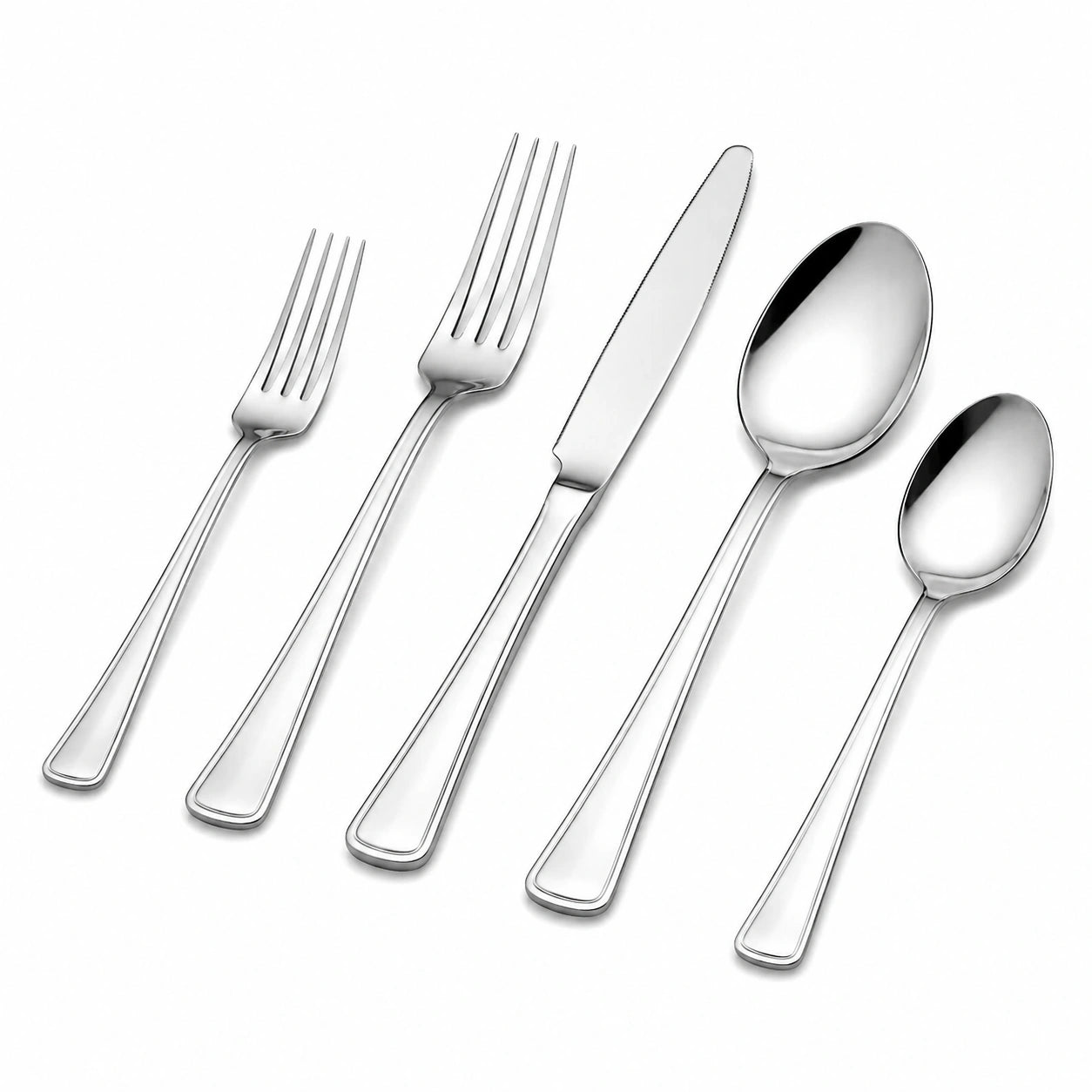Ménagère 5 pièces 15.5 à 22 cm en acier inoxydable argenté finition polie