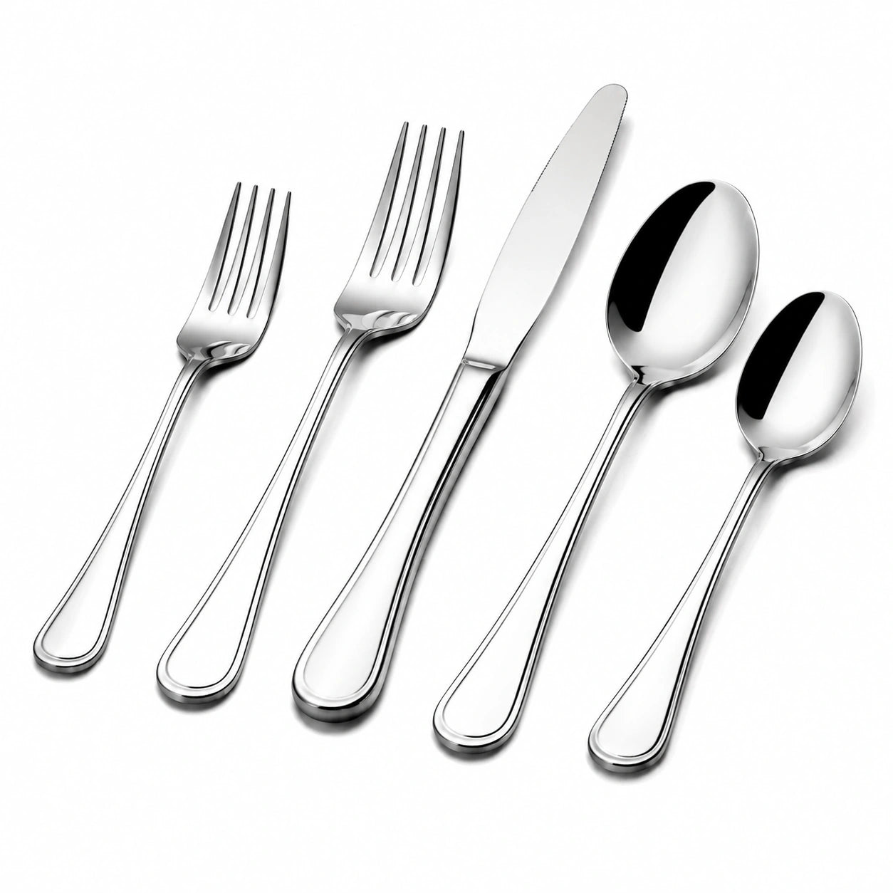 Ménagère 5 pièces 20 cm en acier inoxydable argenté poli pour table