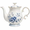 Théière 1.20 L en porcelaine blanche à fleurs bleues avec couvercle style classique